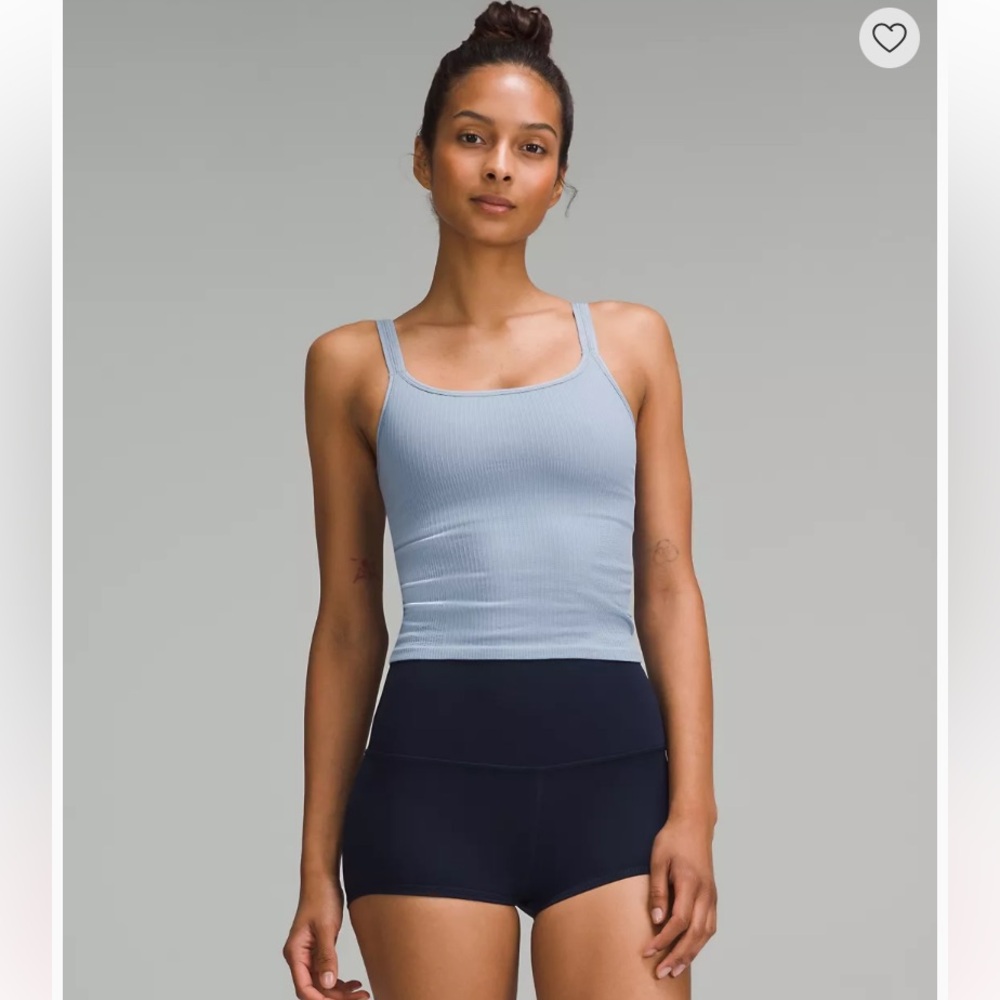 Ribbed Square-Neck Tank Top in Light Blue